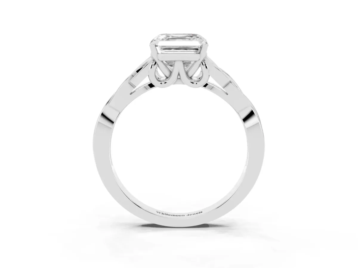 Asscher Cut Diamond Solitaire Engagement Ring with Celtic Knot Band and Four-Prong Setting Platinum