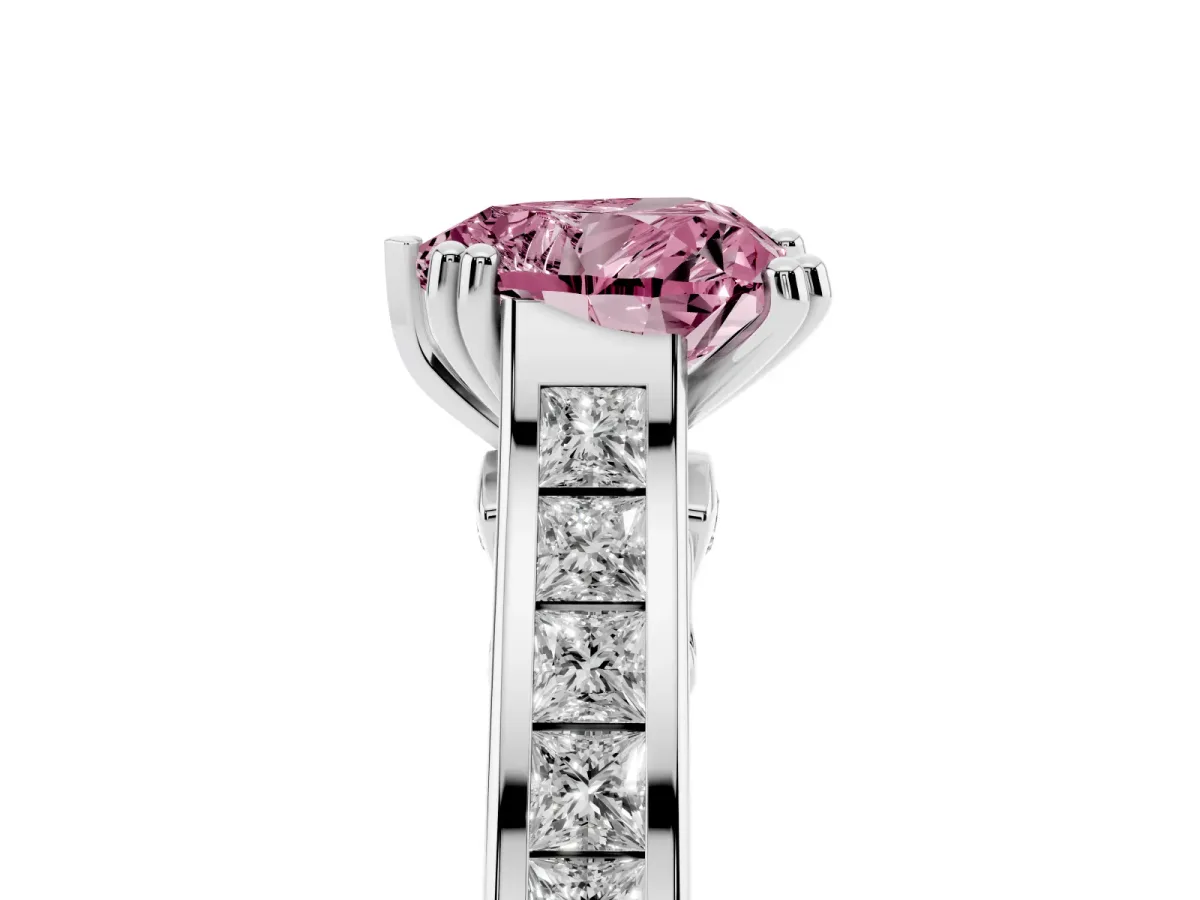 Fancy Pink Heart Cut Cut Channel Set Solitaire Engagement Ring with Prong Setting Silver