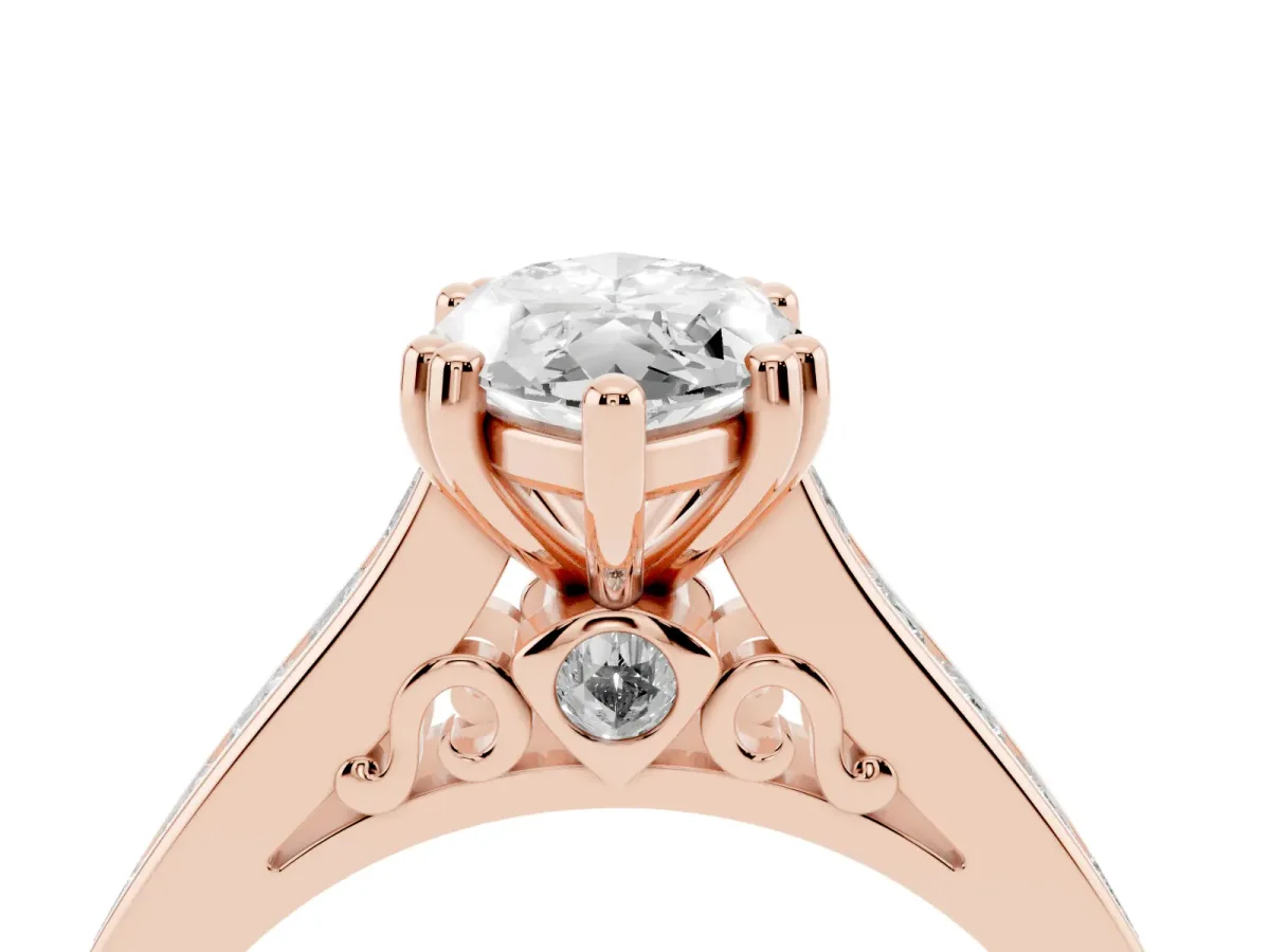 Marquise Cut Cut Channel Set Solitaire Engagement Ring with Prong Setting Rose gold
