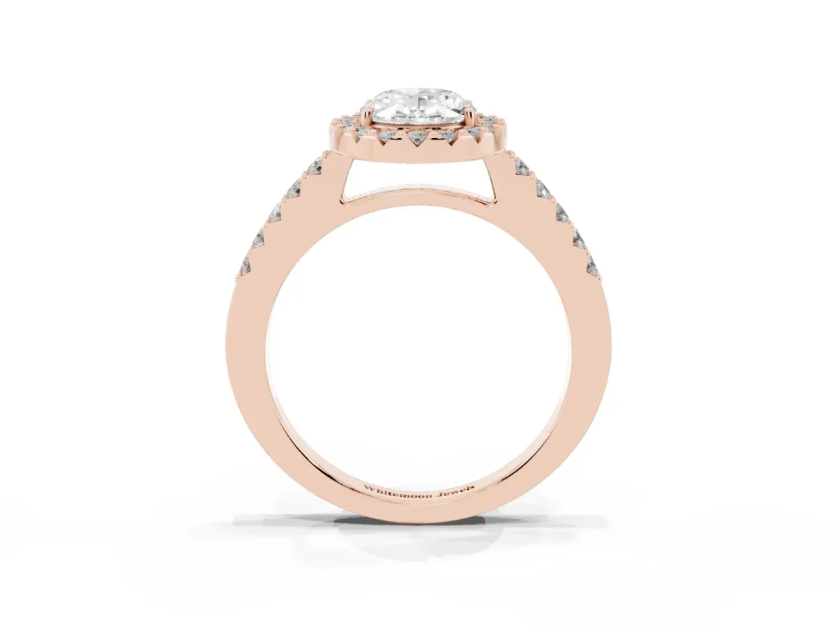 Oval Cut Halo Diamond Pavé Solitaire Ring Rose gold