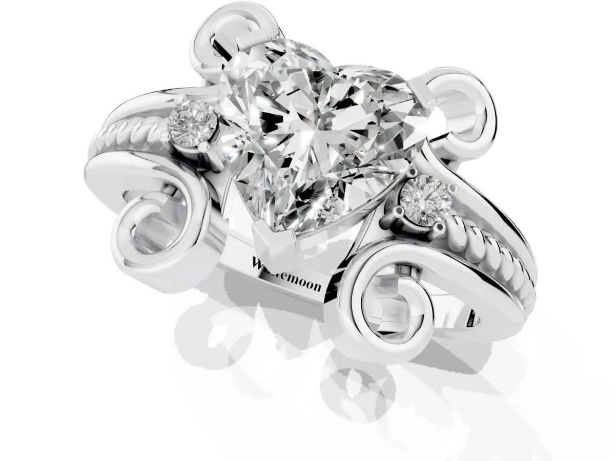 Heart Cut Solitaire Twisted Band Scroll Prong Ring Silver