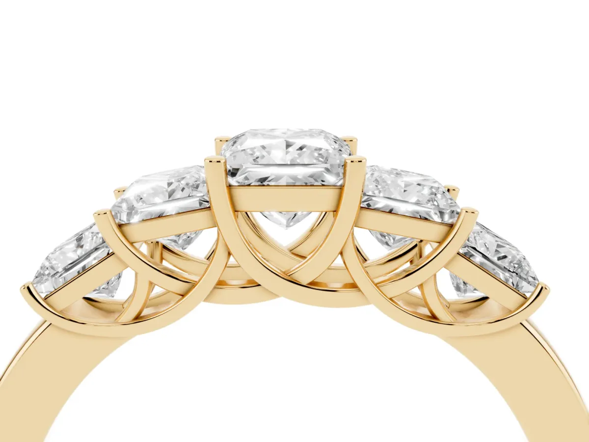Princess Cut Five-Stone Diamond Ring with Classic Prong Setting Yellow gold