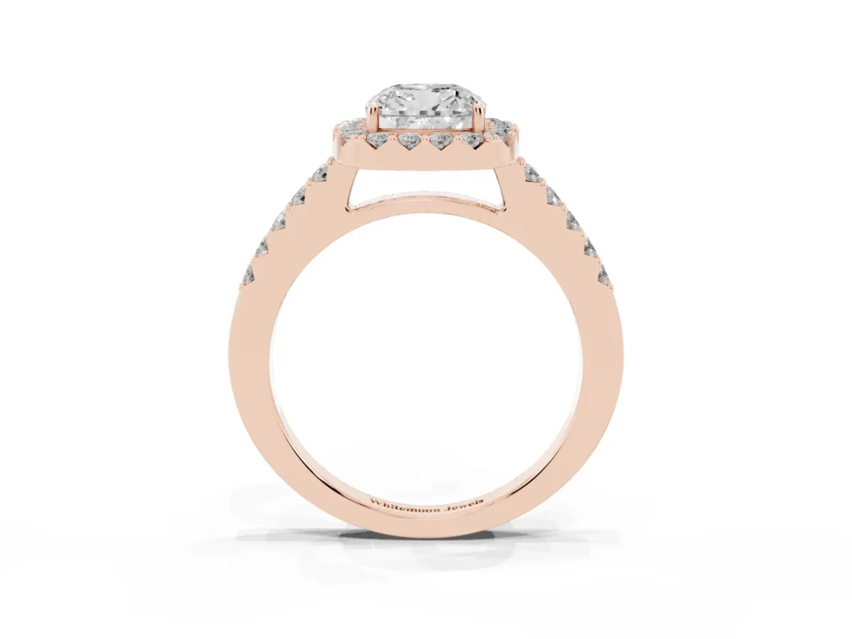 Cushion Cut Halo Diamond Pavé Solitaire Ring Rose gold
