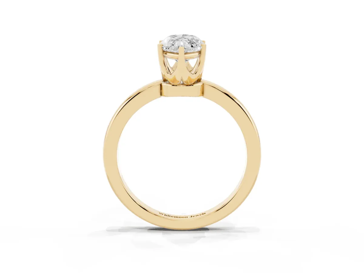 Marquise Cut Solitaire Diamond Ring with Six-Prong Setting on a Classic Band Yellow gold