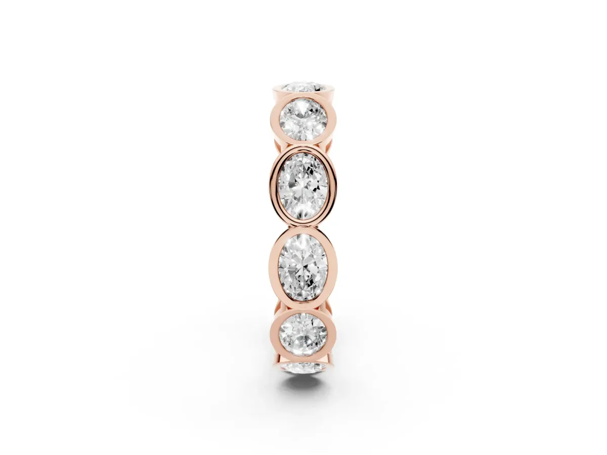 Oval Diamond Bezel Set Eternity Wedding Band Rose gold
