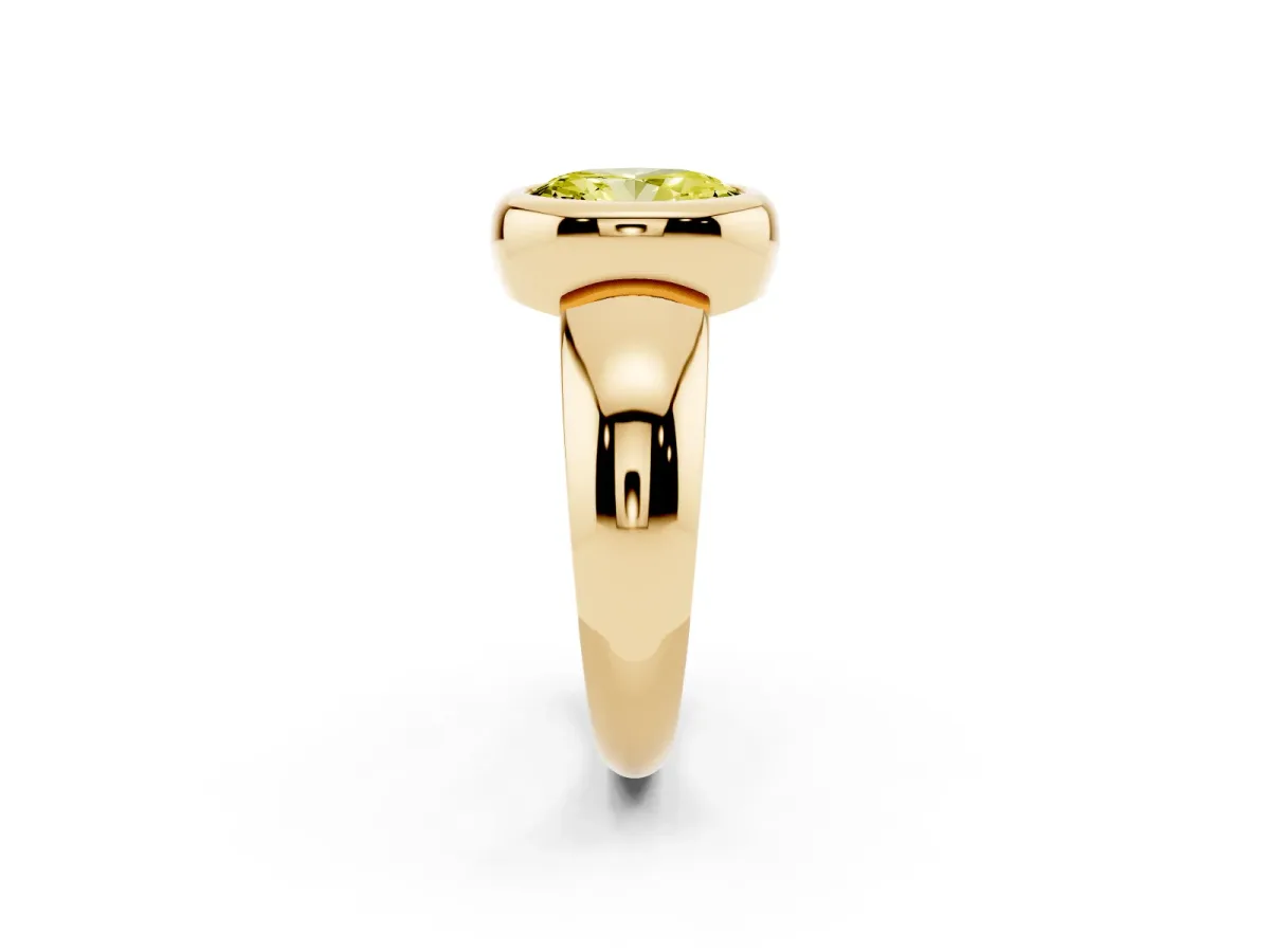 Fancy Yellow Bezel Set Oval Cut Solitaire Ring with Wide Band Yellow gold