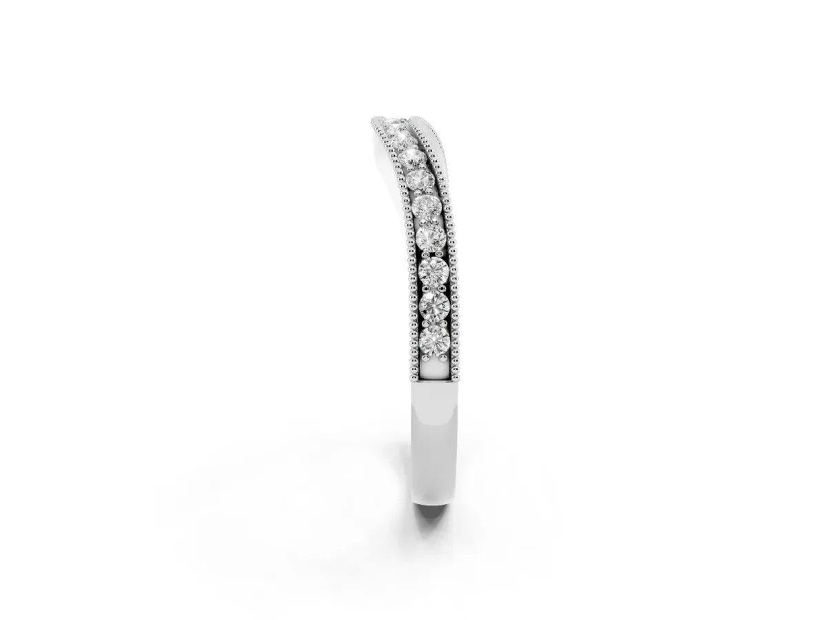 Round Brilliant Milgrain Bezel Set Diamond Wave Band Silver