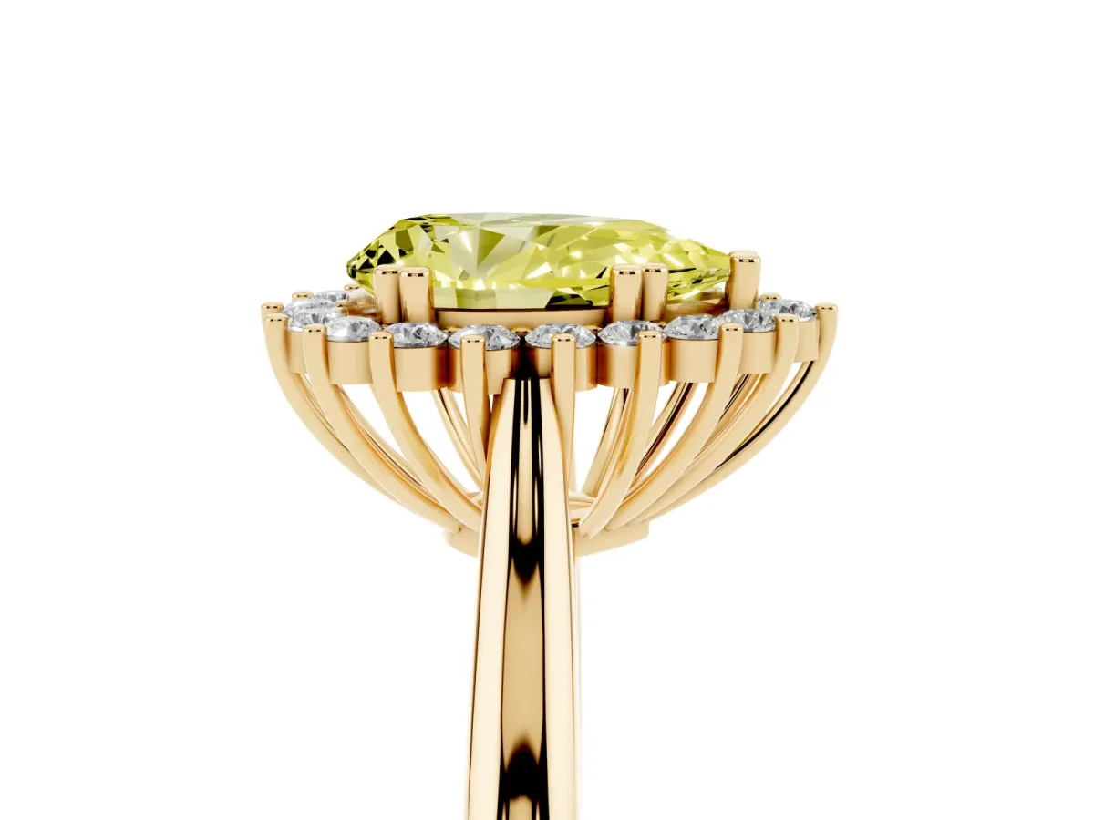 Fancy Yellow Pear Cut Cut Diamond Halo Ring with Solitaire Band and Prong Setting Yellow gold
