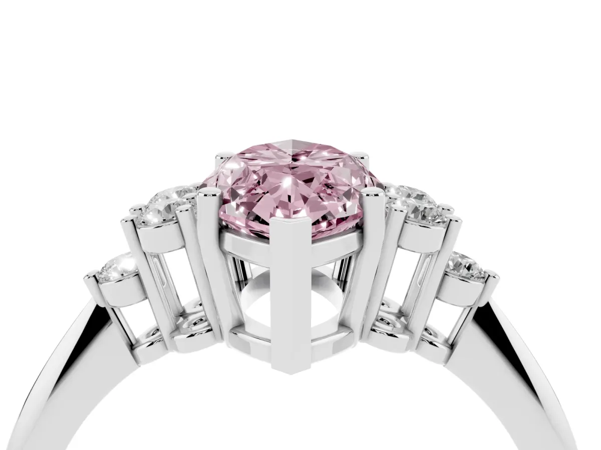 Fancy Pink Marquise Cut Cut Diamond Cluster Ring with Solitaire Band and Four-Prong Setting Silver