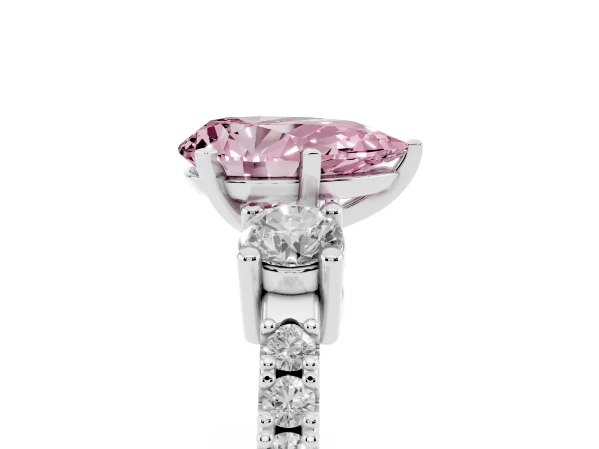 Fancy Pink Pear Cut Three-Stone Diamond Pavé Band with Prong Setting Platinum