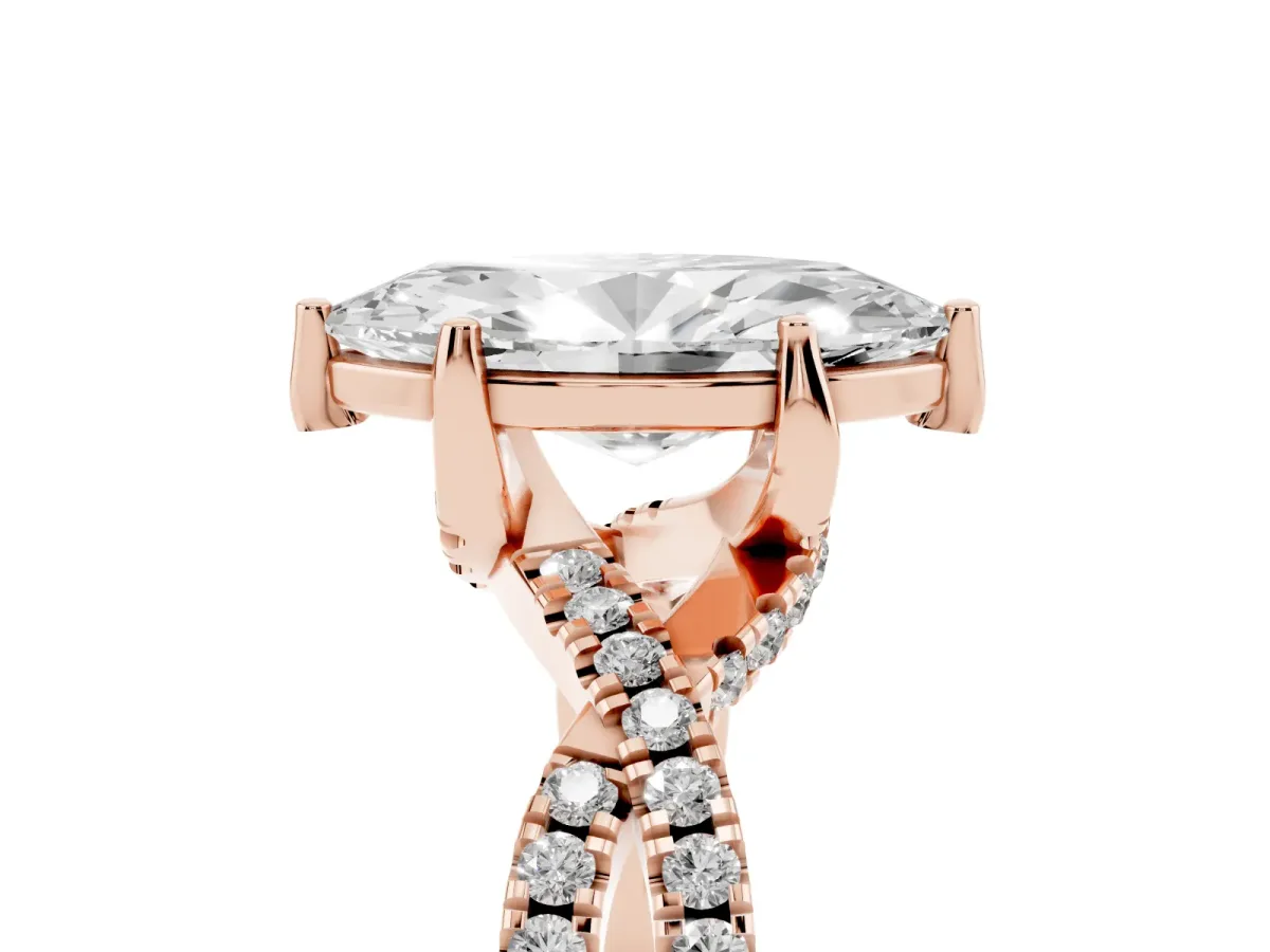 Marquise Cut Solitaire Twist Pave Diamond Engagement Ring with Prong Setting Rose gold