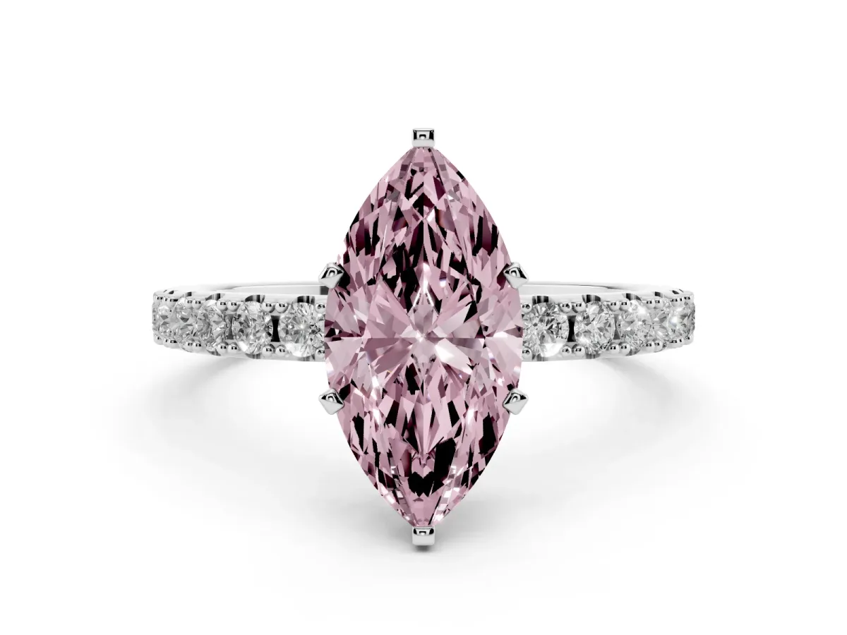 Fancy Pink Marquise Cut Diamond Solitaire Pavé Band with Four-Prong Setting Silver