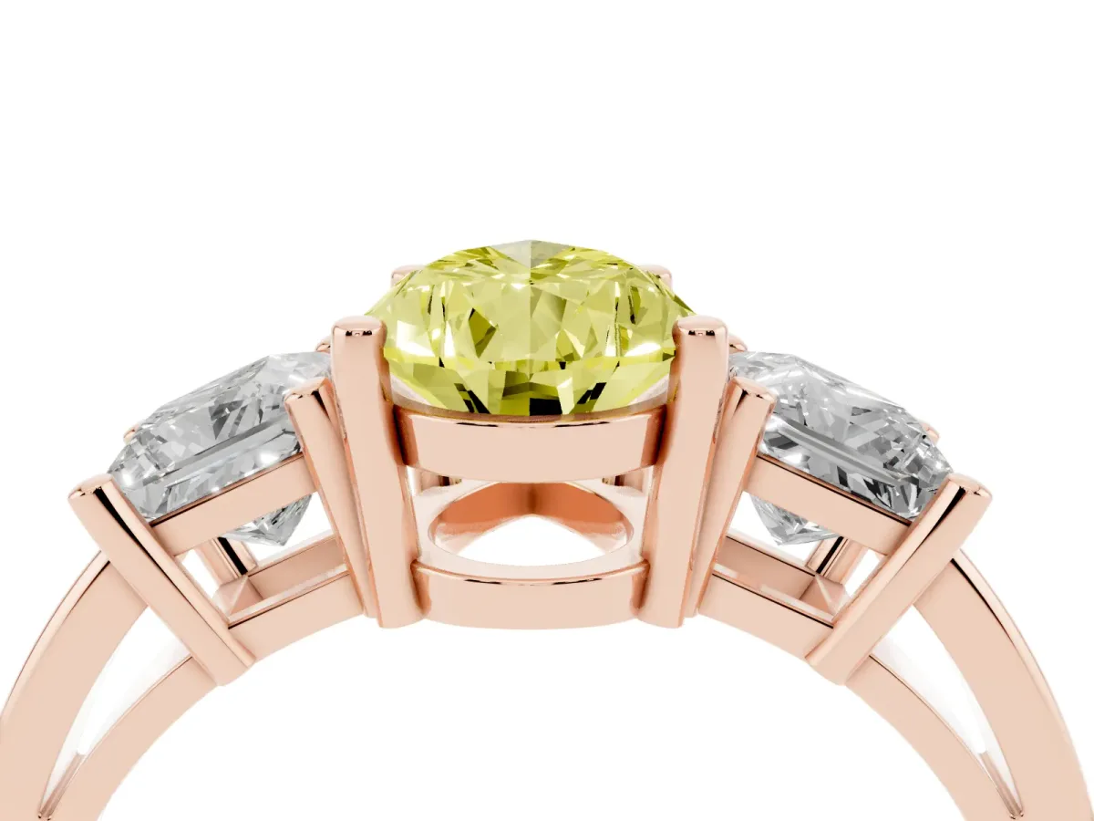 Fancy Yellow Three-Stone Pear Cut Cut Solitaire Ring with Prong Setting Rose gold