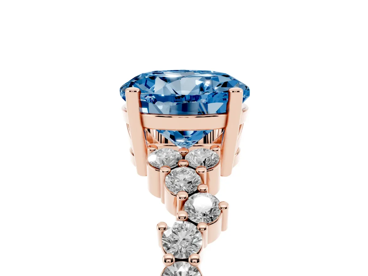 Fancy Blue Round Cut Diamond Scattered Round Accent Ring with Prong Setting Rose gold