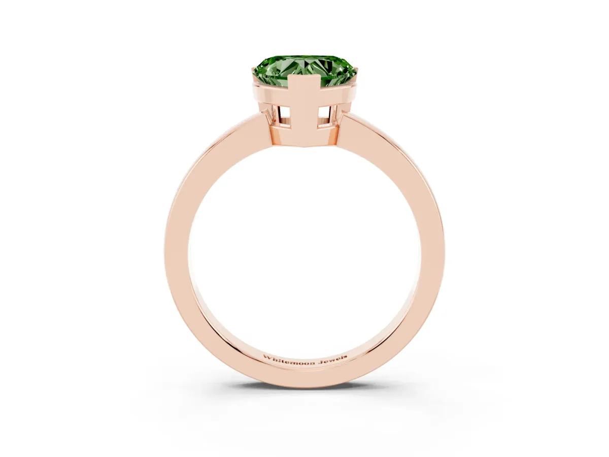 Fancy Green Heart Cut Cut Solitaire Ring with Four-Prong Setting and Classic Band Rose gold