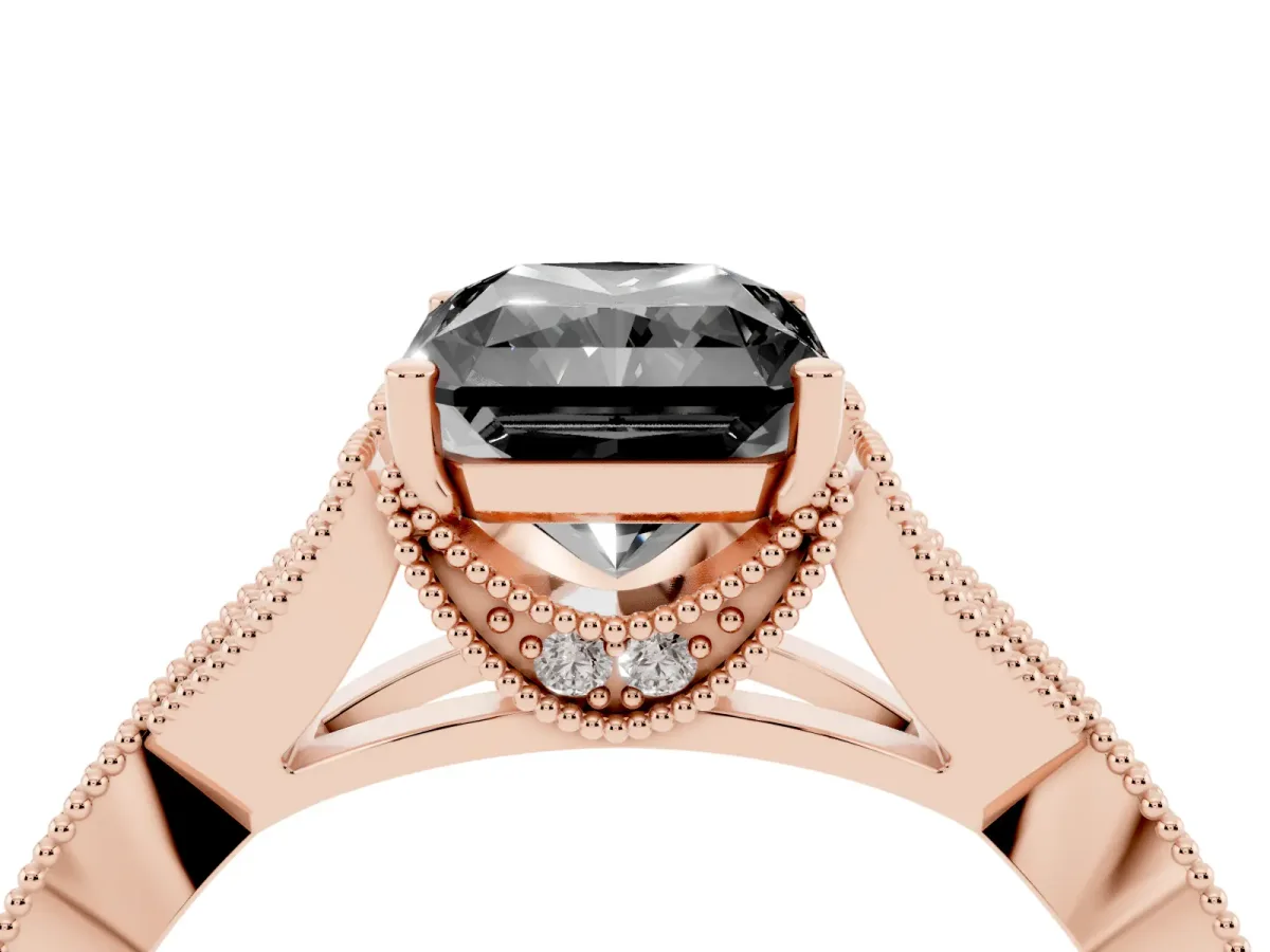 Fancy Black Radiant Cut Cut Diamond Twisted Band with Milgrain Pave Setting and Four-Prong Setting Rose gold