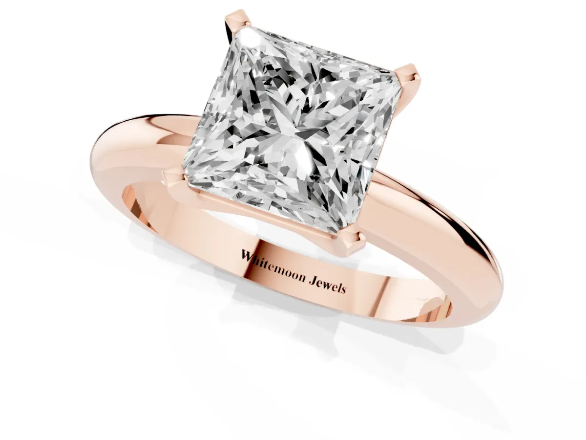 Princess Cut Diamond Solitaire Engagement Ring with Round Band and Four-Prong Setting Rose gold