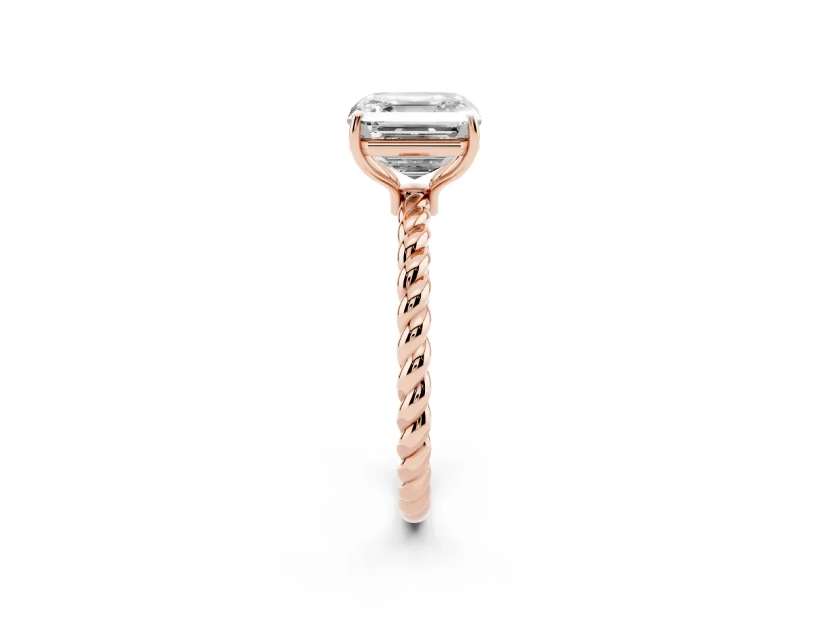 Asscher Cut Solitaire Twist Band Ring with Four-Prong Setting Rose gold