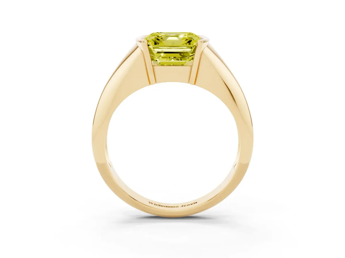 Fancy Yellow Asscher Cut Solitaire Tension Set Diamond Ring Yellow gold