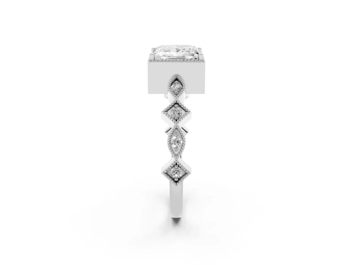 Princess Cut Milgrain Marquise Diamond Twist Band Ring Silver