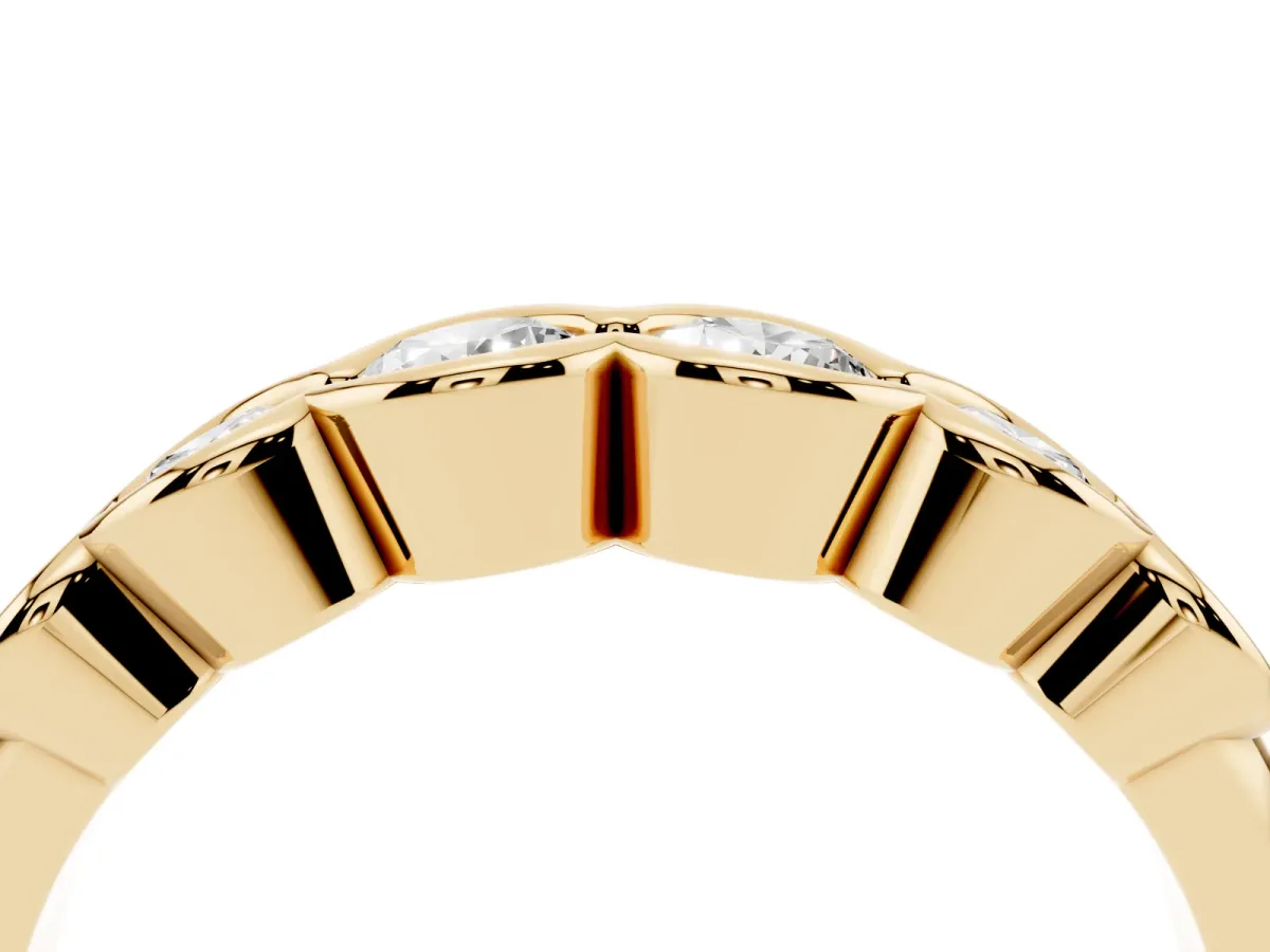 Round Diamond Scalloped Bezel Set Eternity Band Yellow gold