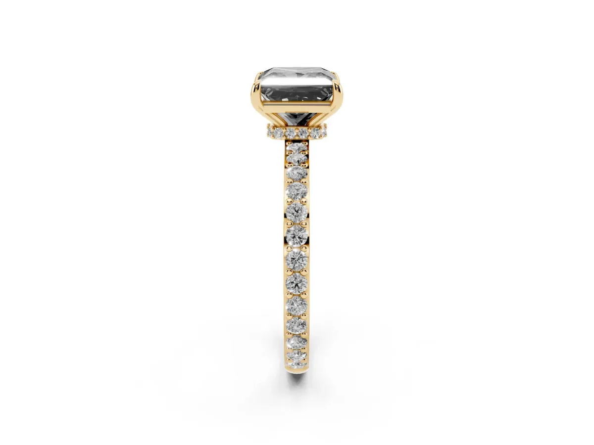 Fancy Black Princess Cut Diamond Solitaire Engagement Ring with Pavé Band and Four-Prong Setting Yellow gold
