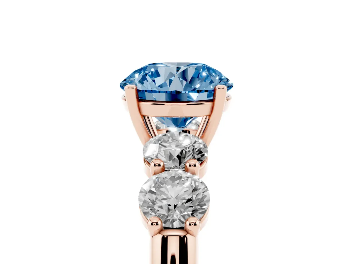 Fancy Blue Round Cut Cut Five-Stone Prong Set Diamond Ring with Classic Band Rose gold