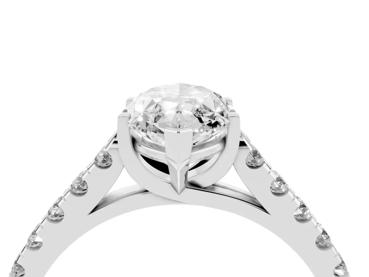 Marquise Cut Diamond Pavé Band Solitaire Ring with Prong Setting White gold