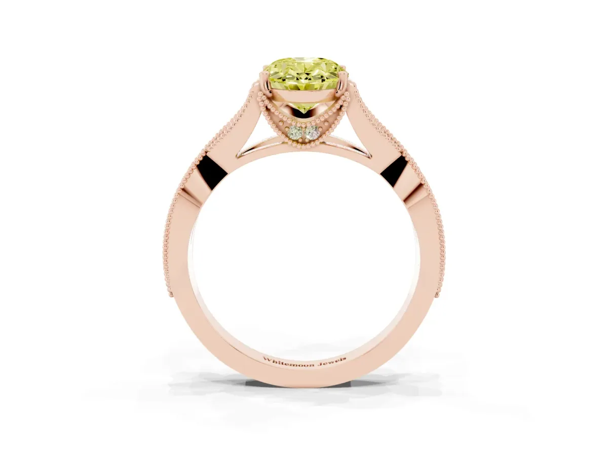 Fancy Yellow Oval Cut Cut Diamond Twisted Band with Milgrain Pave Setting and Four-Prong Setting Rose gold