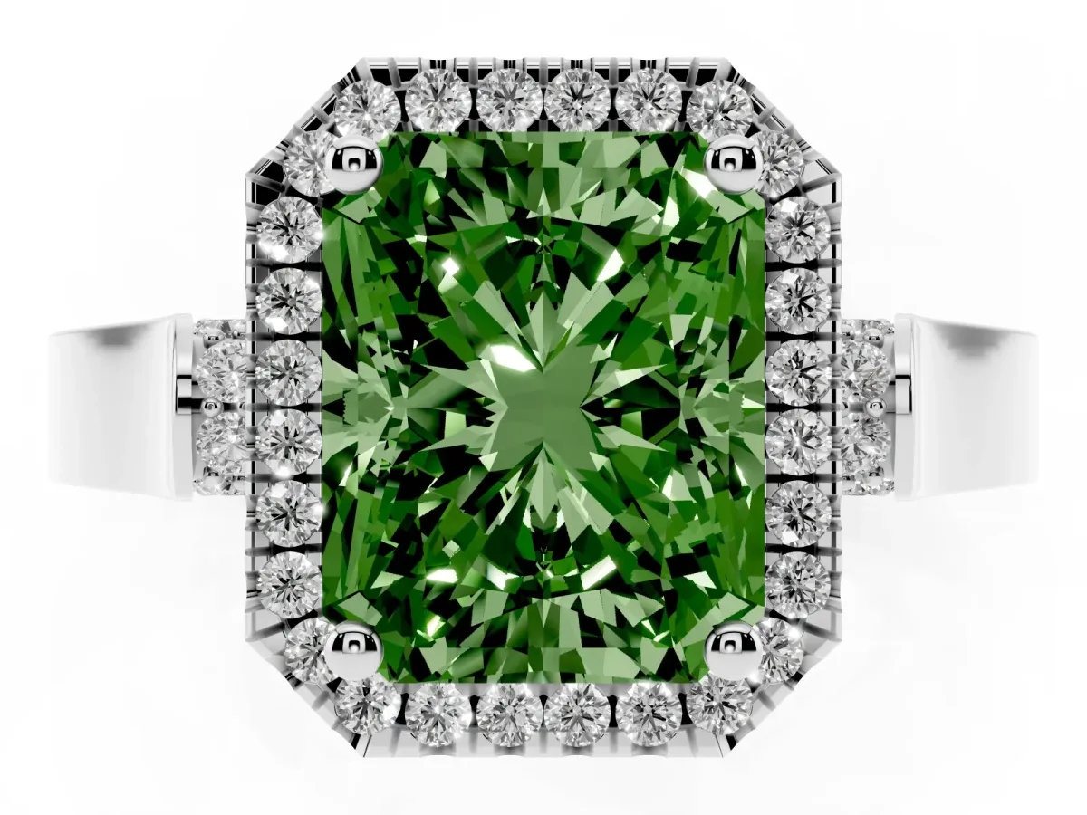 Fancy Green Radiant Cut Halo Pave Split Shank Prong Setting Ring Platinum