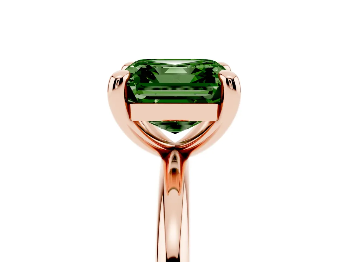 Fancy Green Asscher Cut Solitaire Diamond Ring with Four-Prong Setting on a Plain Band Rose gold