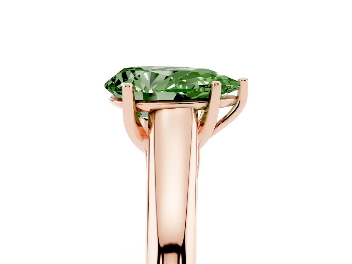Fancy Green Pear Cut Solitaire Engagement Ring with Tapered Band and Four-Prong Setting Rose gold