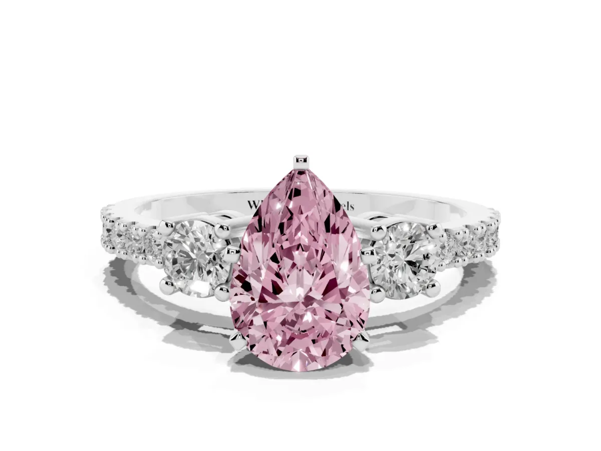 Fancy Pink Pear Cut Three-Stone Diamond Pavé Band with Prong Setting Platinum