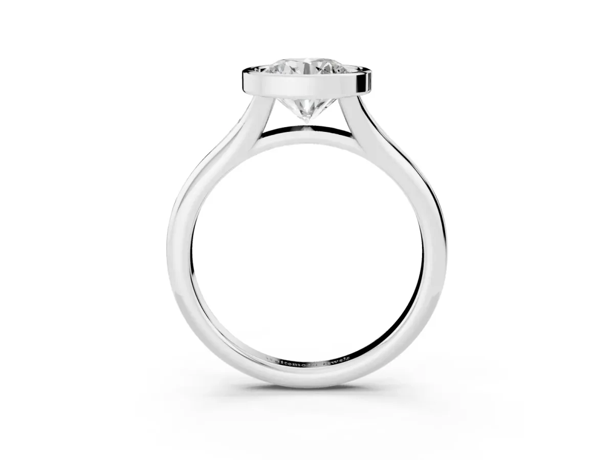 Bezel Set Round Cut Solitaire Diamond Ring with Smooth Band Platinum