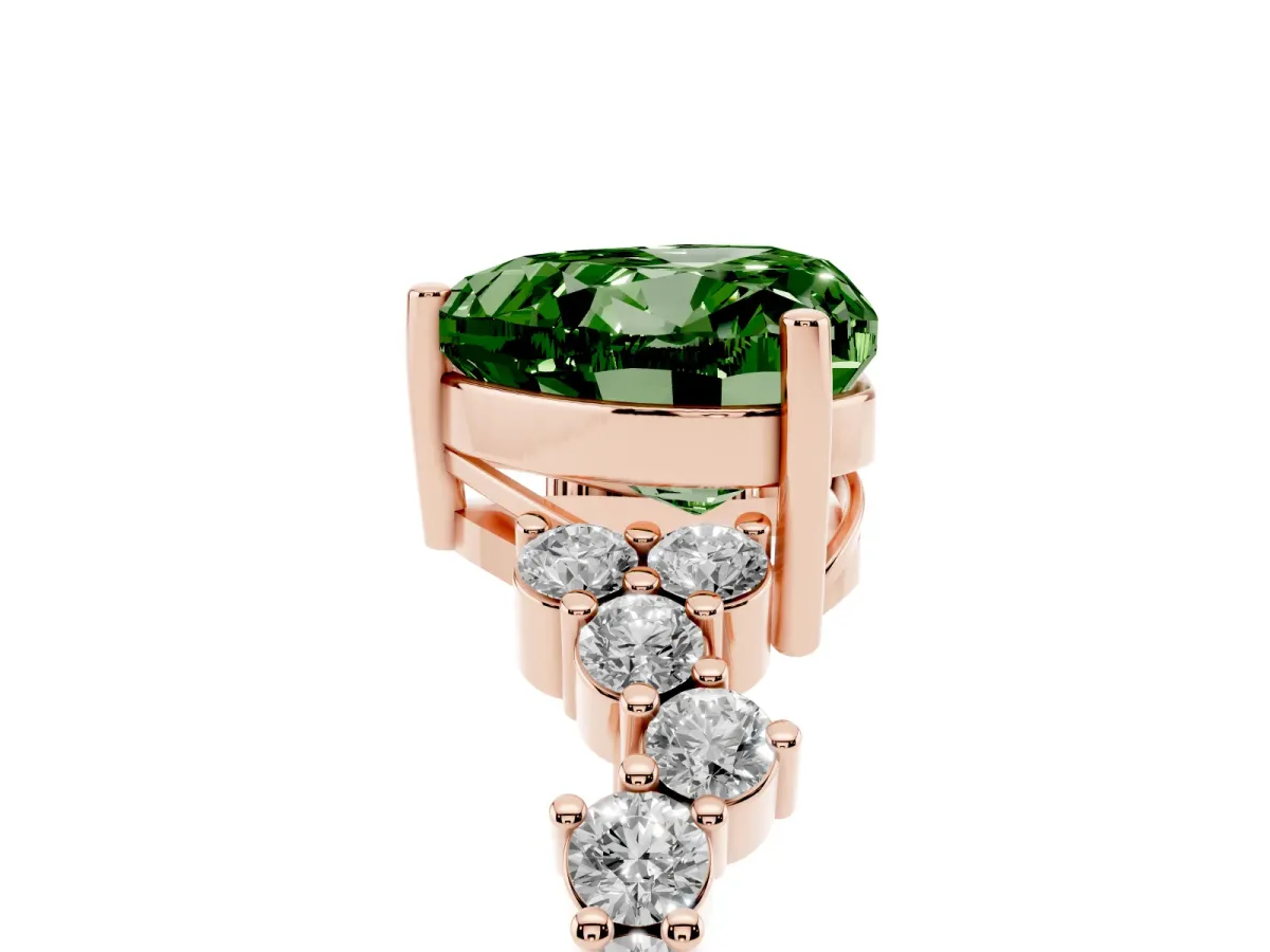 Fancy Green Heart Cut Diamond Scattered Round Accent Ring with Prong Setting Rose gold