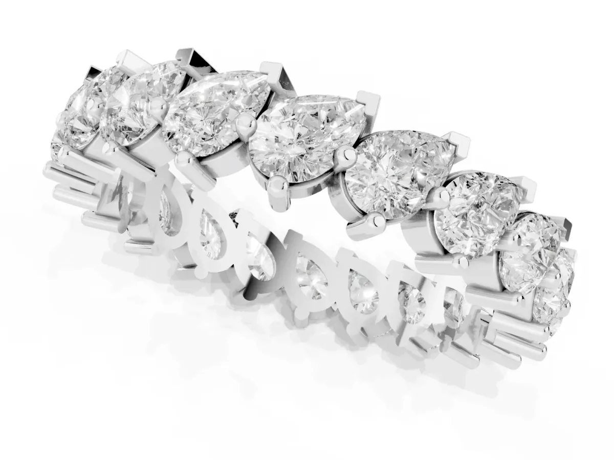 Pear Diamond Full Eternity Band with Shared Prong Setting Silver