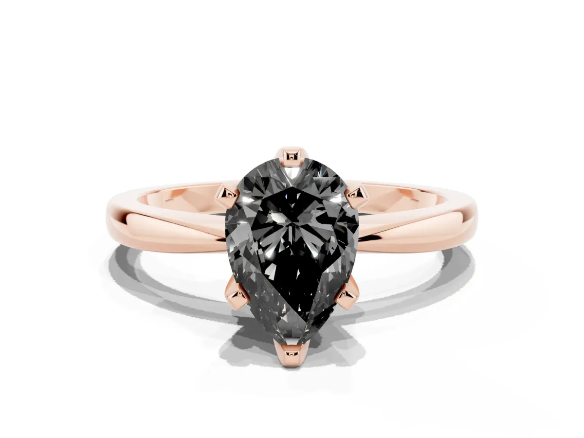 Fancy Black Pear Cut Solitaire Engagement Ring with Six-Prong Setting and Tapered Band Rose gold