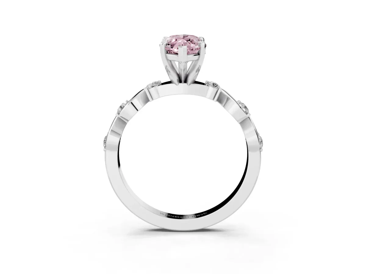 Fancy Pink Marquise Cut Diamond Solitaire Twisted Band with Round Accents and Prong Setting Silver