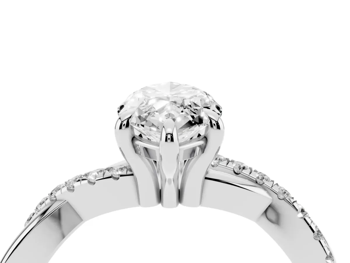 Marquise Cut Cut Diamond Twist Band Solitaire with Prong Setting Silver