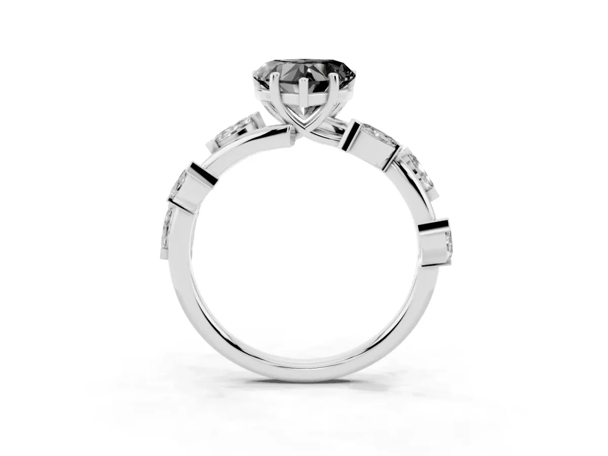 Fancy Black Heart Cut Solitaire Twisted Band Marquise Accent Prong Setting Ring Platinum