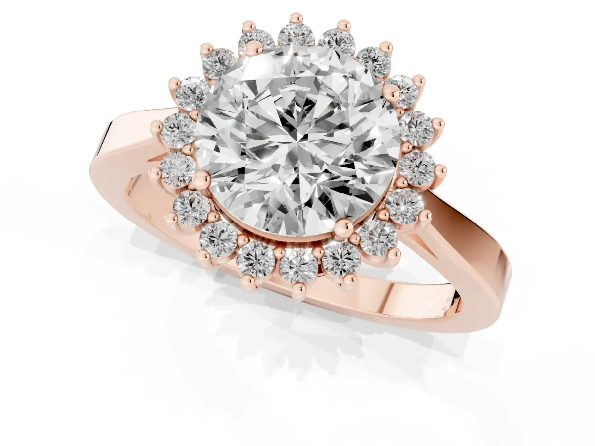 Round Cut Cut Diamond Halo Ring with Round Brilliant Halo and Solitaire Band Rose gold