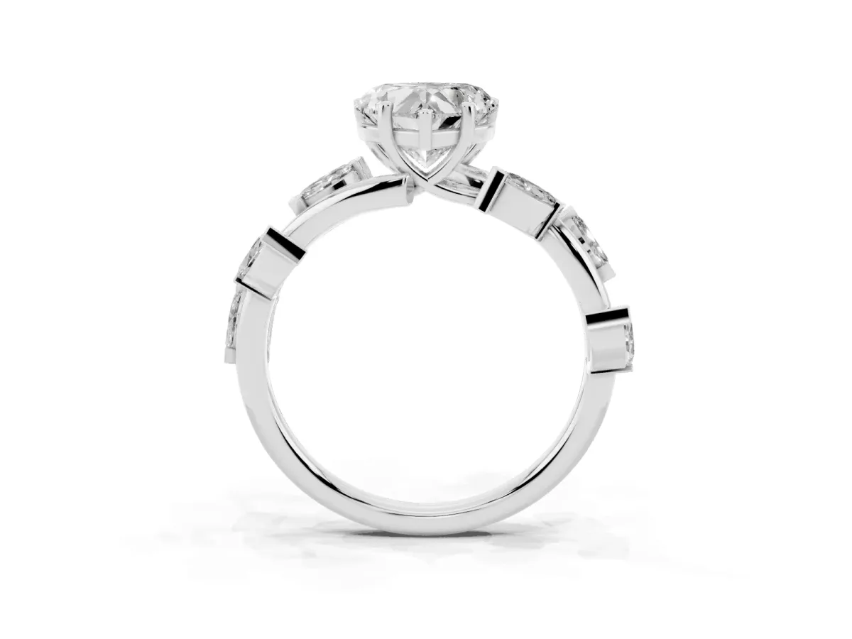 Heart Cut Solitaire Twisted Band Marquise Accent Prong Setting Ring White gold