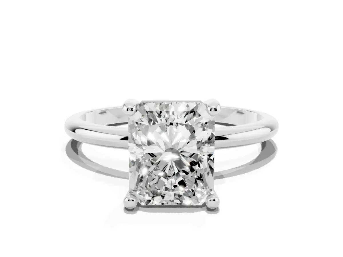 Radiant Cut Solitaire Diamond Ring with 4-Prong Setting on a Classic Band Silver