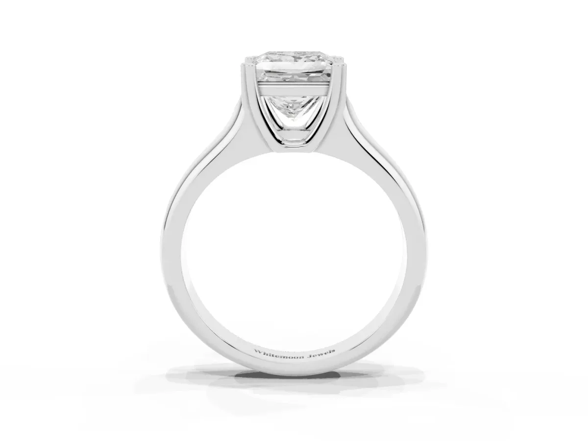 Princess Cut Diamond Solitaire Ring with Wide Band and Prong Setting Platinum