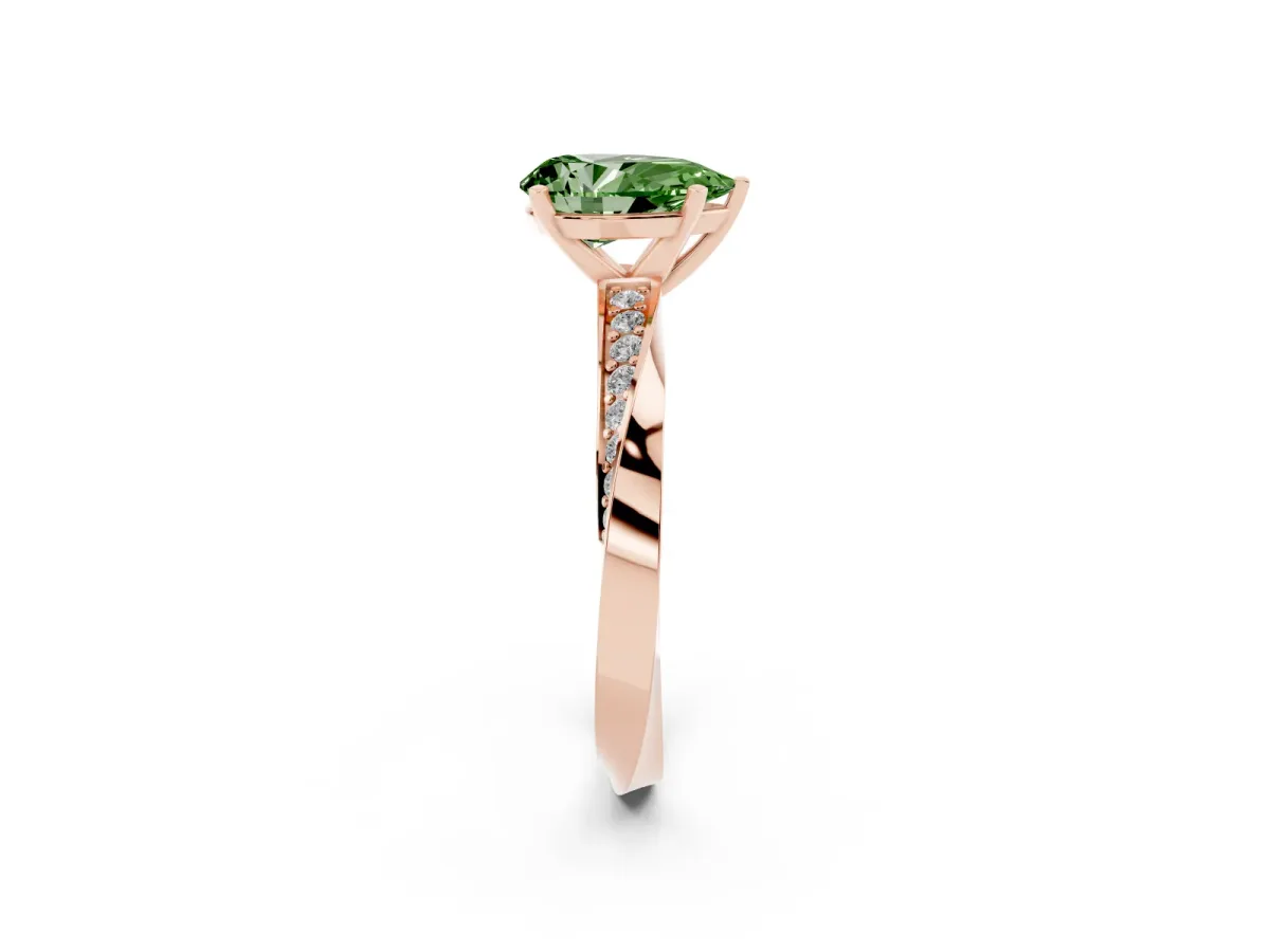 Fancy Green Pear Cut Diamond Engagement Ring with Side Stone Accents and Four-Prong Setting Rose gold