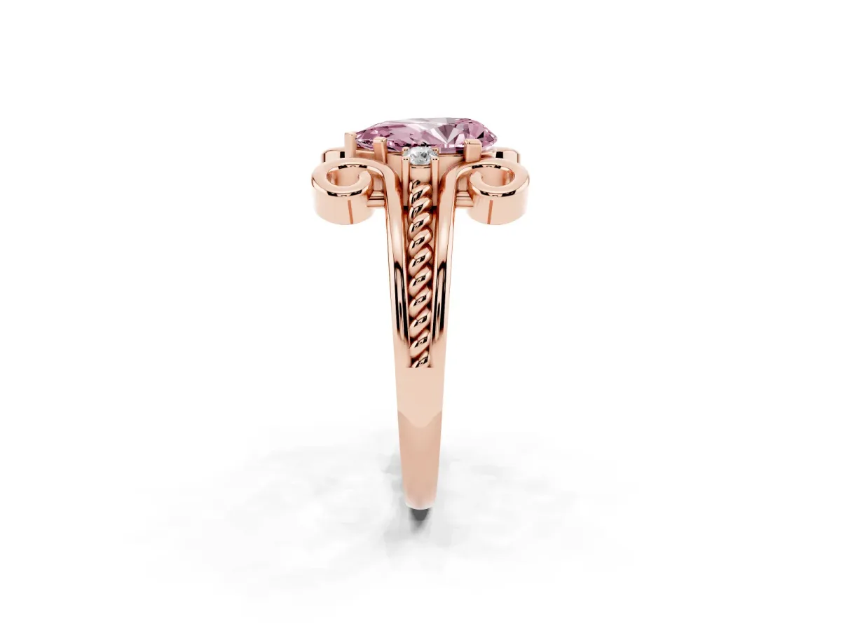Fancy Pink Pear Cut Solitaire Twisted Band Scroll Prong Ring Rose gold