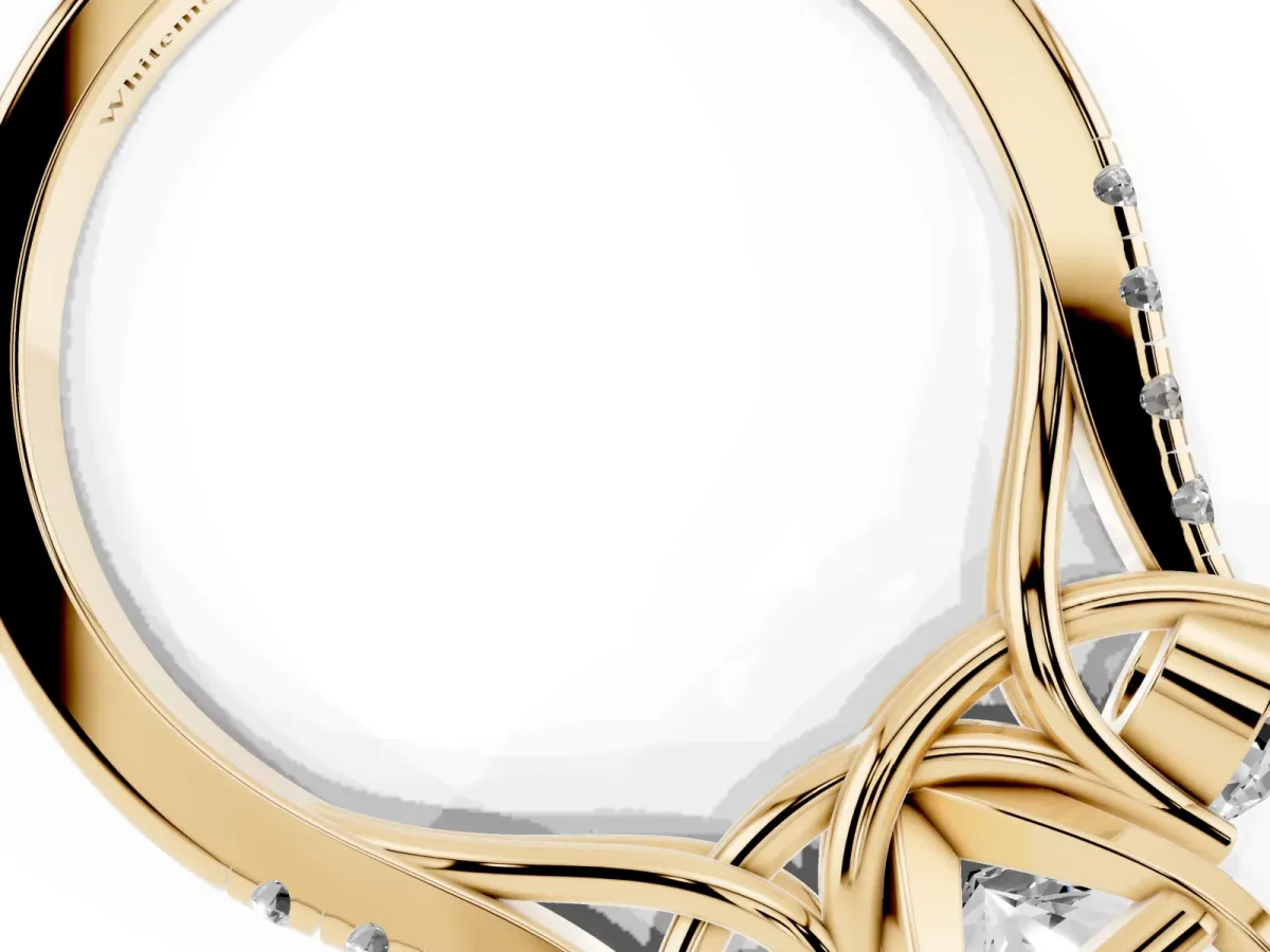 Three-Stone Radiant Cut Diamond Pavé Band with Four-Prong Setting Yellow gold