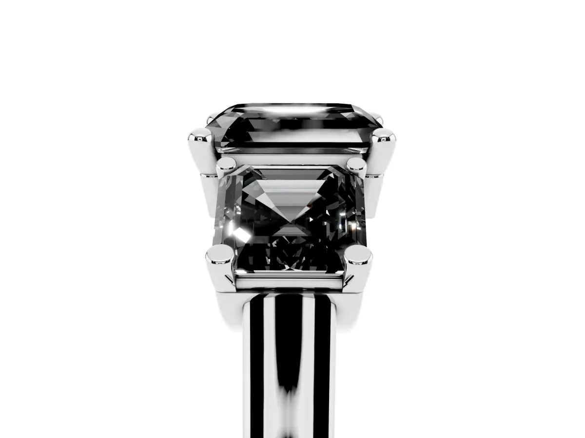 Fancy Black Three-Stone Asscher Cut Brilliant Diamond Trellis Ring with Comfort Fit Band Platinum