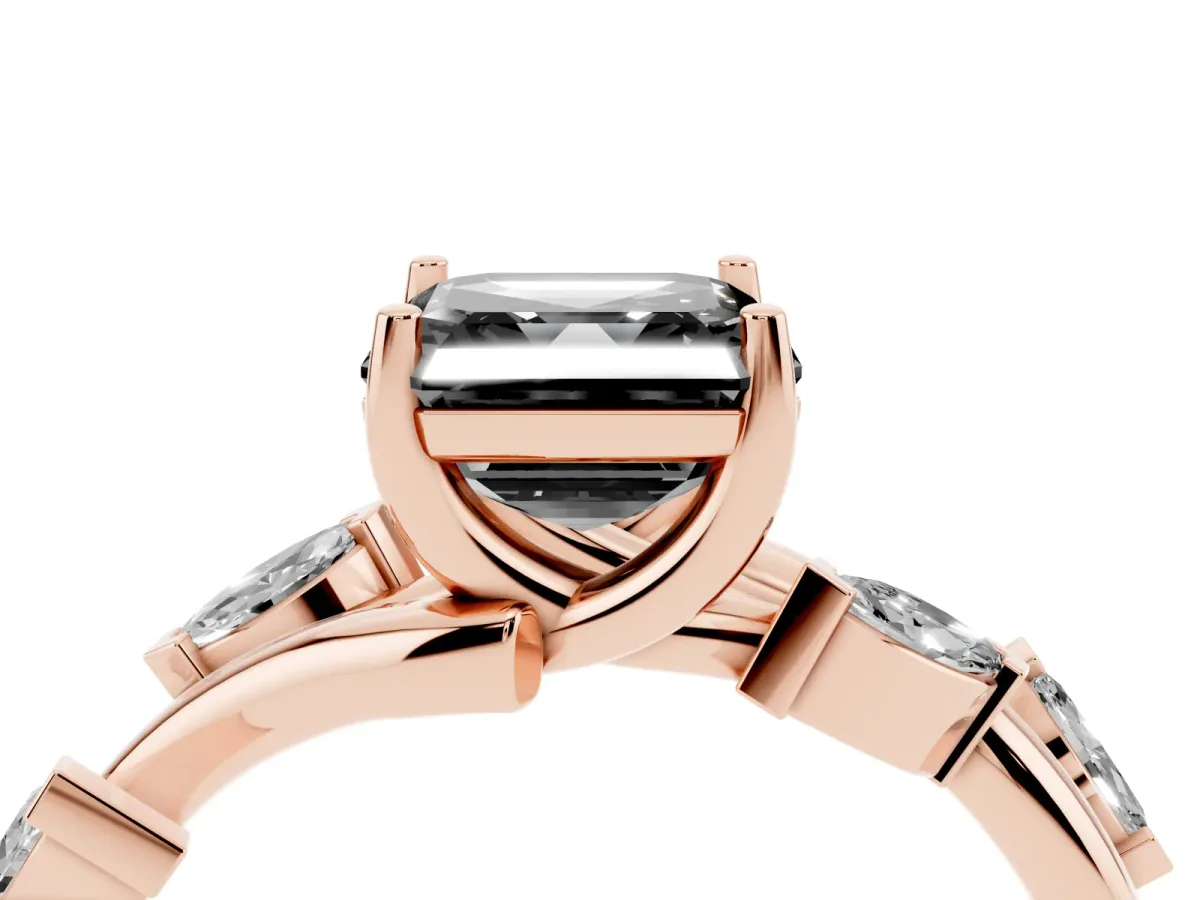 Fancy Black Asscher Cut Solitaire Twisted Band Marquise Accent Prong Setting Ring Rose gold