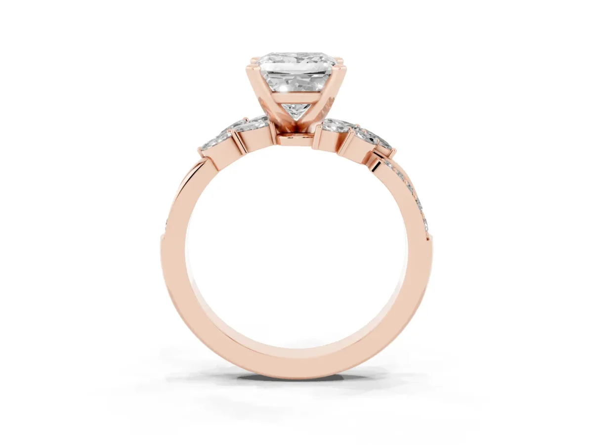 Princess Cut Solitaire Marquise Twist Band with Six-Prong Setting Rose gold